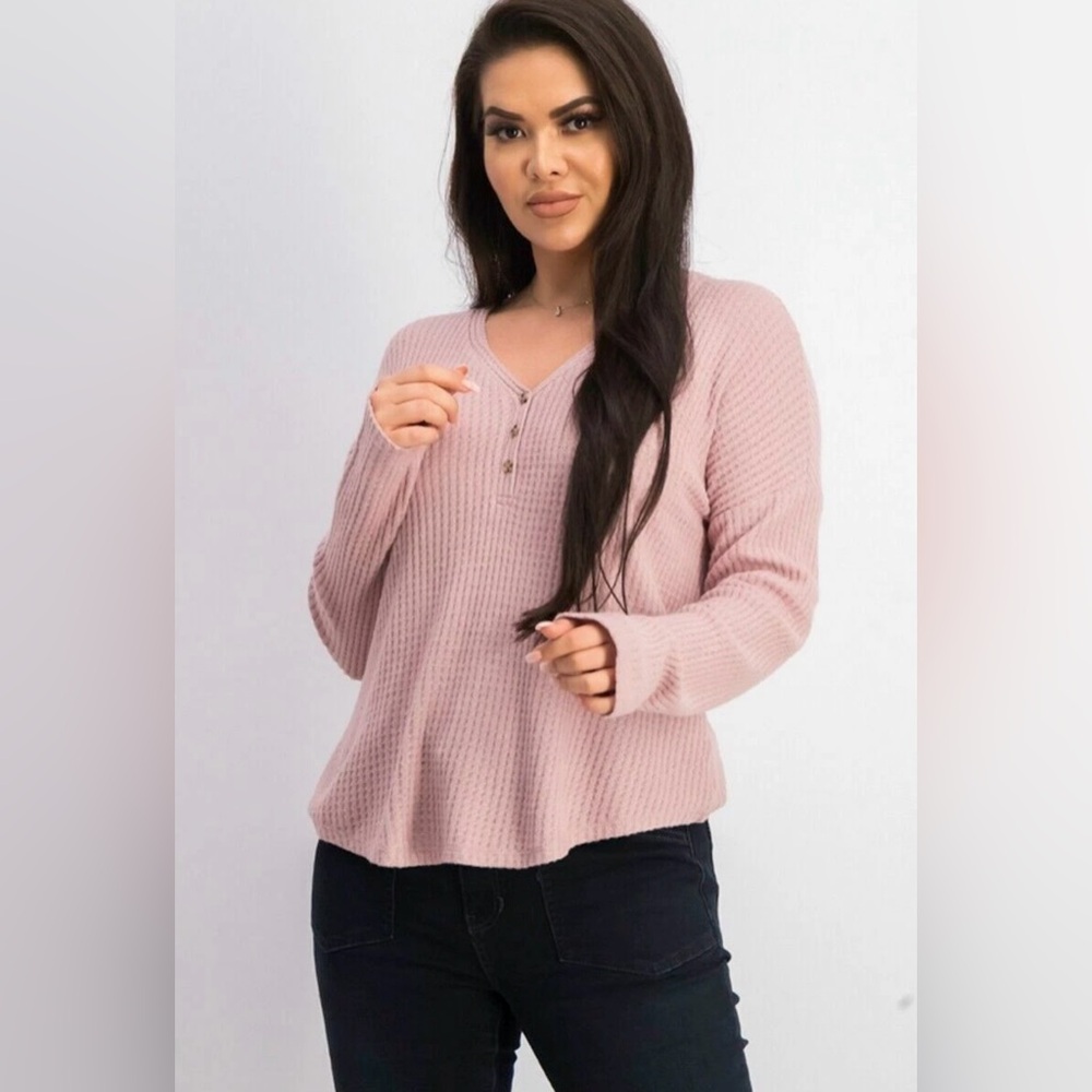 NWOT Hippie Rose Henley Waffle Knit Top XS